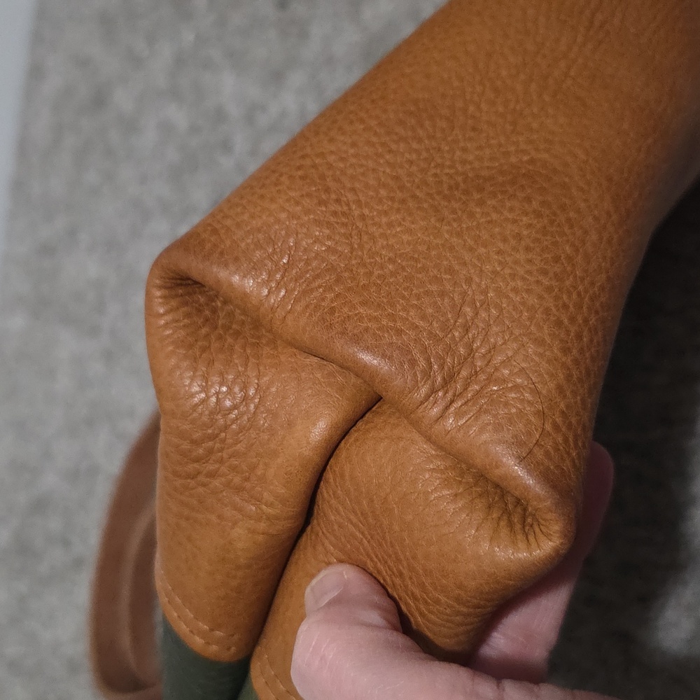 KMM & Co Leather Italian Green and Tan Mini Panel Tote Colorblock - Picture 9 of 10